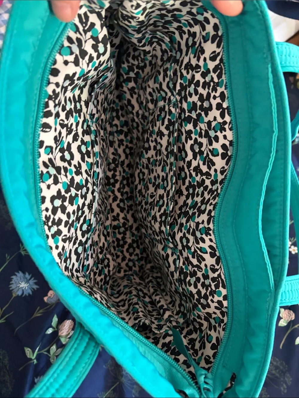 Vera Bradley Teal Quilted Tote with Front Zip Pocket